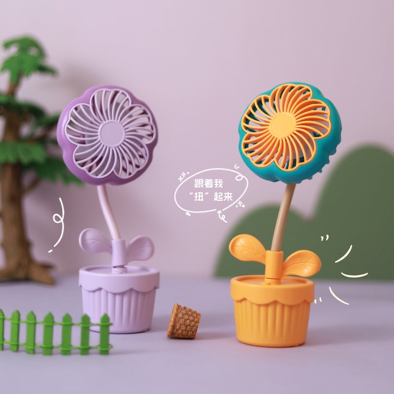 Summer Cute Cartoon Flower Fan Student Dormitory Desktop Small Fan Charging Usb Foldableing Mini Electric Fan - Image 2
